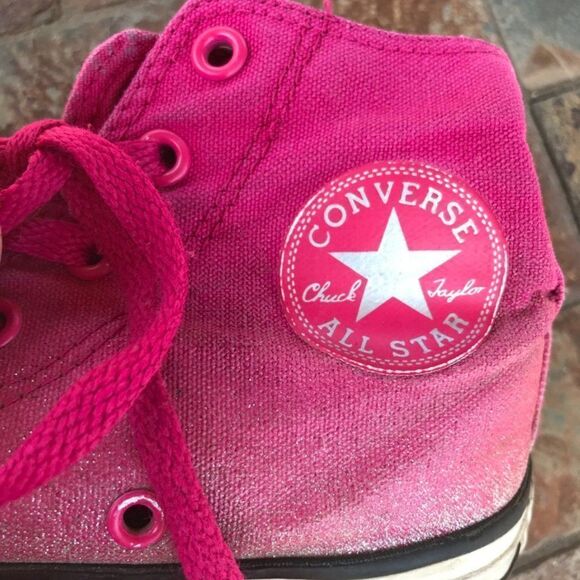 Converse Hightop Pink Sparkle Sneakers Size 2 - Picture 3 of 7
